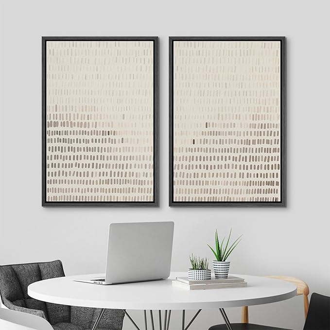 MUDECOR Framed Canvas Print Wall Art Neutral Abstract Dot Illustrations Modern Art Decorative Bohemian Colorful Chic for Living Room, Bedroom, Office - 16"x24"x2 Black