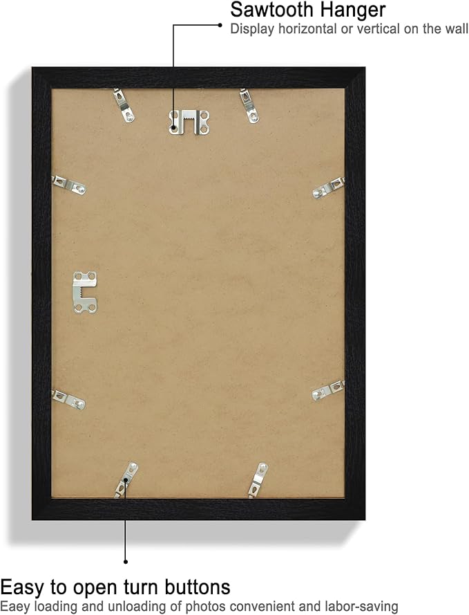 10x14 Picture Frame Set of 2, Made of Glass and Rustic Black Wooden Frame, Display 8x12 Pictures with Mat or 30 x 40cm Diamond Painting Art without Mat for Wall Mounting, Gallery Photo Frames