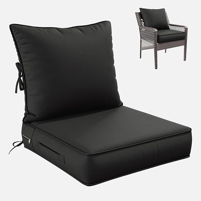 Premium Outdoor Seat Cushion Chair Cushions for Patio Furniture 24 L X 24 W X 5 H Waterproof & Fade Resistant Deep Seat and Backrest Cushion Set with Removable Covers for Chair, Sofa