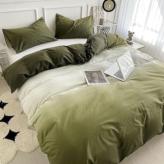 Luxlovery Dark Green Comforter Set Full Size Bedding Set Army Green Modern Bedding Set Soft Breathable Blanket Quilts 3 Piece Full Comforter Set