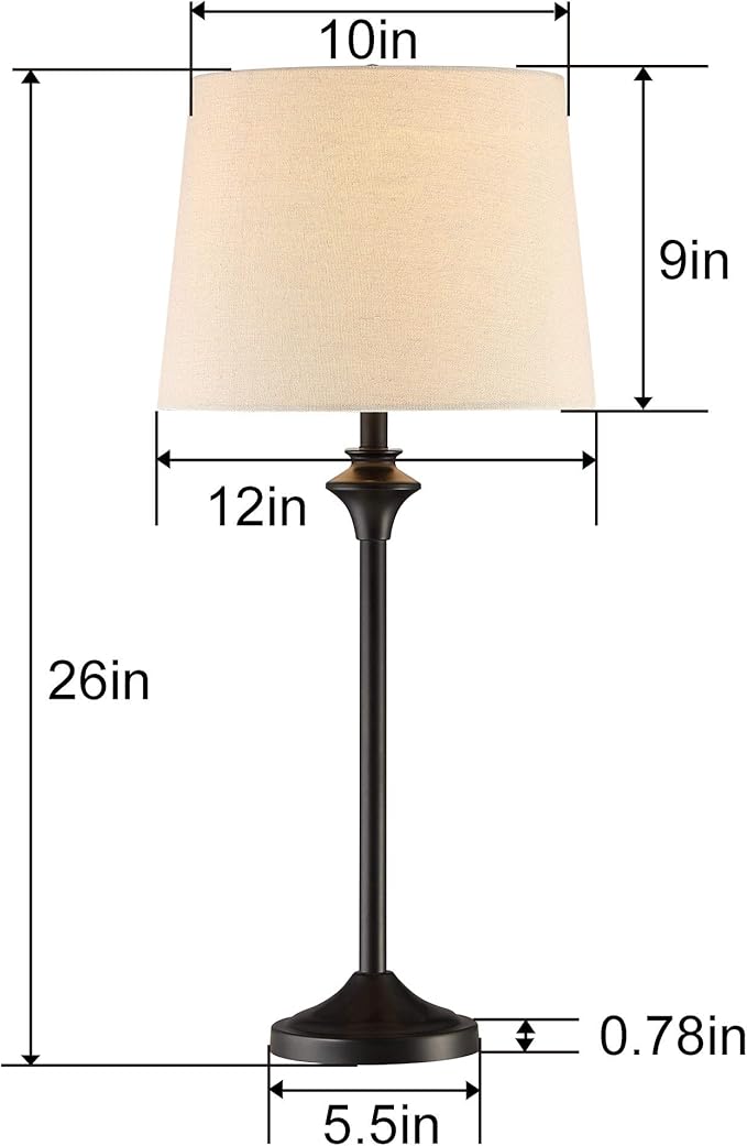 Maxax Table Lamps Set of 2 for Living Room, Buffet Lamps Black Nightstand Lamps with Fabric Shade 26" Bedside Desk Lamps for Bedroom, Living Room, Office, Kids Room