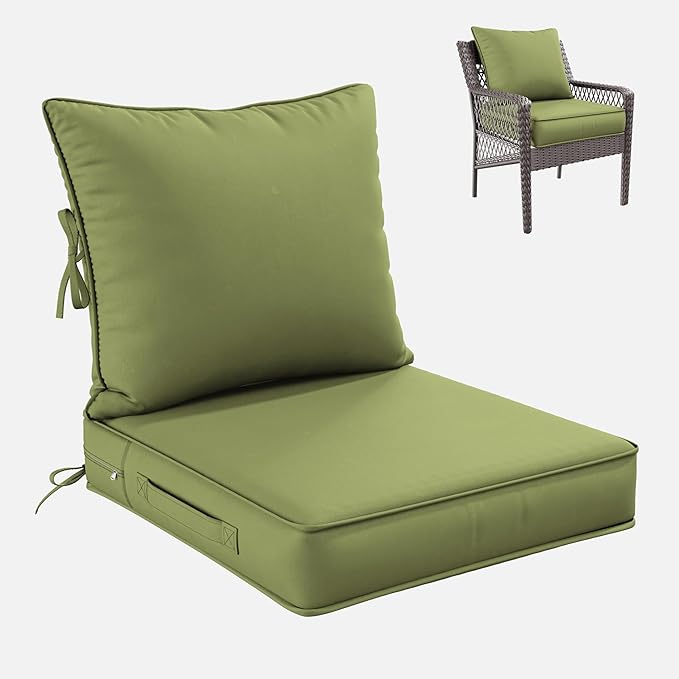 Premium Outdoor Seat Cushion Chair Cushions for Patio Furniture 22 L X 24 W X 4 H Waterproof & Fade Resistant Deep Seat and Backrest Cushion Set with Removable Covers for Chair, Sofa
