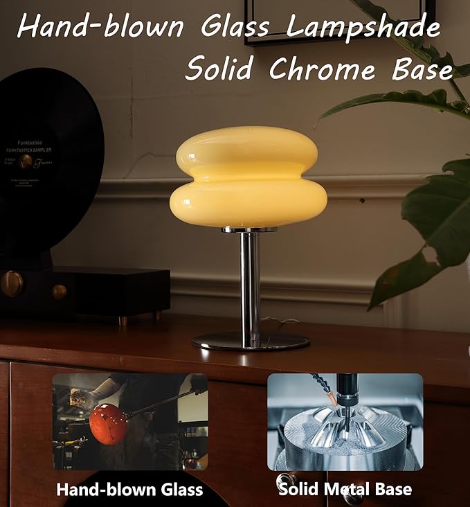 Mushroom Lamp for Bedroom,Mid Century Modern Lamp for Nightstand, Dimmable Retro Egg Tart Bedside Small Lamps,Unique Home Mushroom Decor Aesthetic Cute Table Lamps for Living Room(Cream)