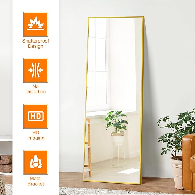 Standing Mirror Full Length Mirror,15" x 56" Large Floor Mirror with Aluminium Frame for Door Bedroom Bathroom Living Room(Gold)