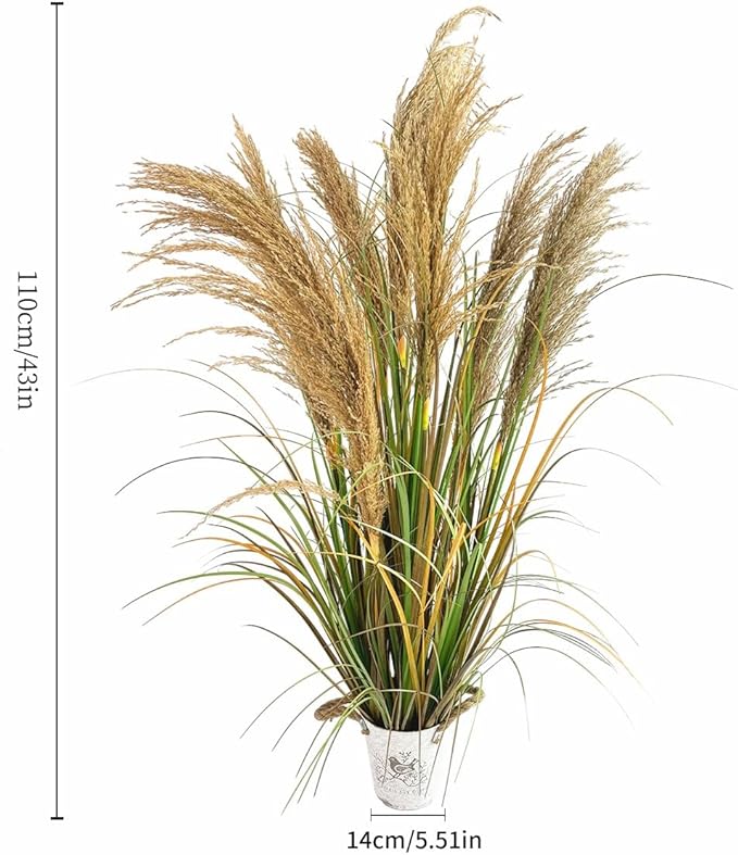 Alonfala - 43" (1-Pack) Pampas Grass Potted Plants - Artificial Faux Plants Featuring Tall Grass, Home Decor, Housewarming, and New Home Celebration. Elevate with Fake Plants, Ideal for Floor Decor.