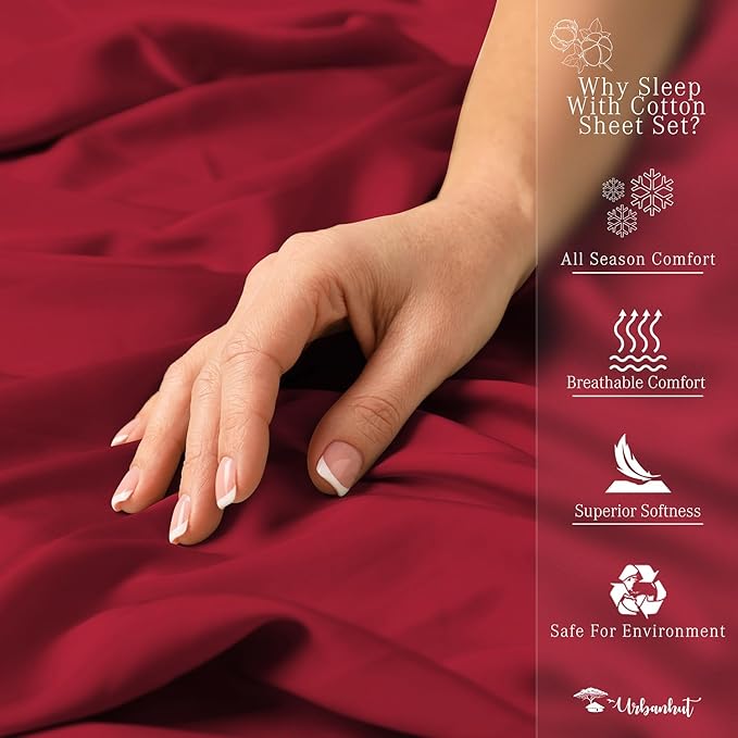 URBANHUT 700 Thread Count Egyptian Cotton California King Sheets, 4Pc Sheet Set Soft Luxury Bed Sheets for Cal King Size Bed, Sateen Weave Hotel Sheets, 16'' Elasticized Deep Pocket - Burgundy