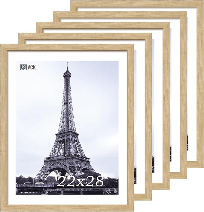 VCK 22x28 Oak Poster Frame 5 Pack, Natural Solid Wood Picture Frames, Wall Mounting Hanging