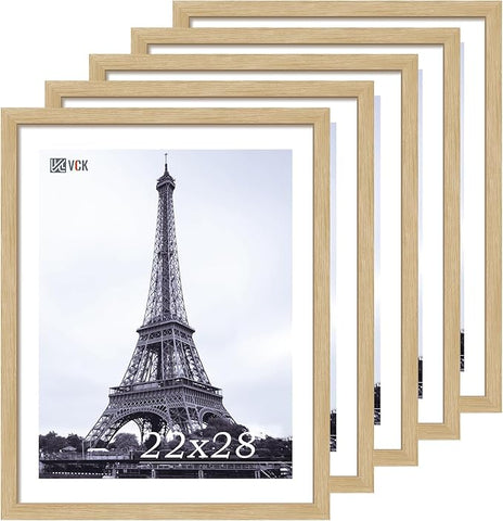VCK 22x28 Oak Poster Frame 5 Pack, Natural Solid Wood Picture Frames, Wall Mounting Hanging