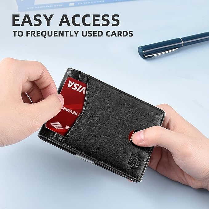 Zitahli Slim Wallet for Men Gifts 12 Card Slots ID Window With Money Clip Minimalist RFID Front Pocket Bifold Leather Small Thin Gift Box Dad Birthday Christmas Regalos Hombres