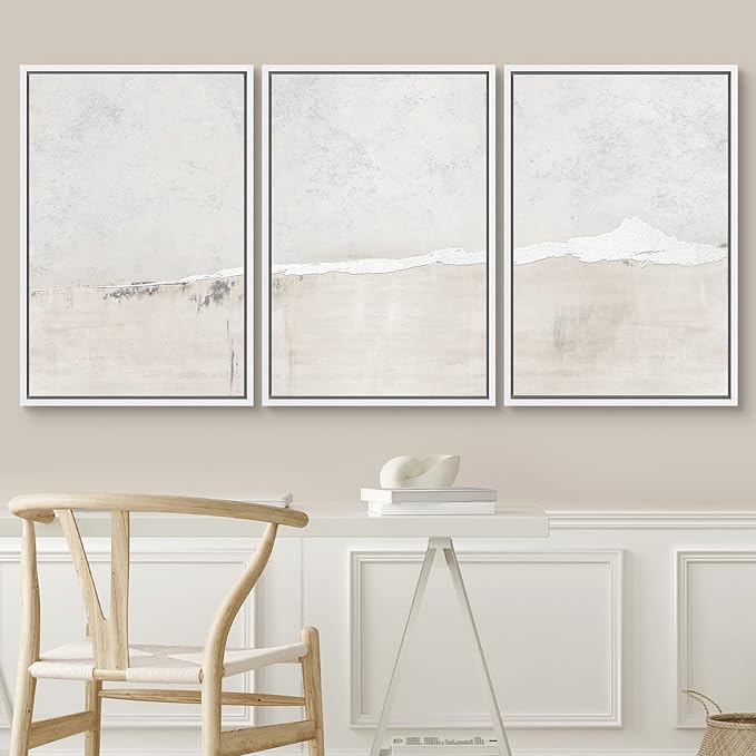 SIGNWIN Framed Canvas Print Wall Art Set Industrial Grunge White Gray Landscape Shapes Abstract Illustrations Modern Art Decorative Nordic Zen for Living Room, Bedroom, Office - 16"x24"x3 White