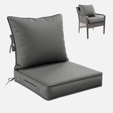 Premium Outdoor Seat Cushion Chair Cushions for Patio Furniture 22 L X 22 W X 4 H Waterproof & Fade Resistant Deep Seat and Backrest Cushion Set with Removable Covers for Chair, Sofa
