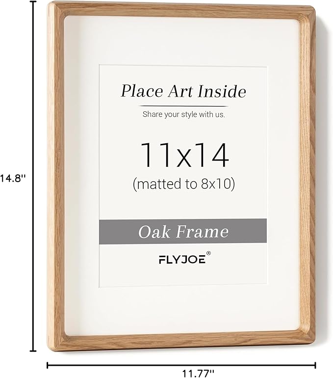 11x14 Picture Frame, USA-Sourced Natural Oak Wood Photo Frame with Tempered Glass, Handcrafted Rounded Corner 11 x 14 Wooden Frame Matted to 8x10 Photos, Wall or Tabletop Display