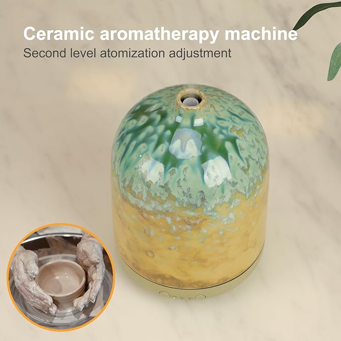 Ceramic Essential Oil Diffusers for Home, Decorative Bedroom Aromatherapy Scent Air Diffuser Reactive Glaze Ultrasonic Aroma Defusers 250ml with Timed