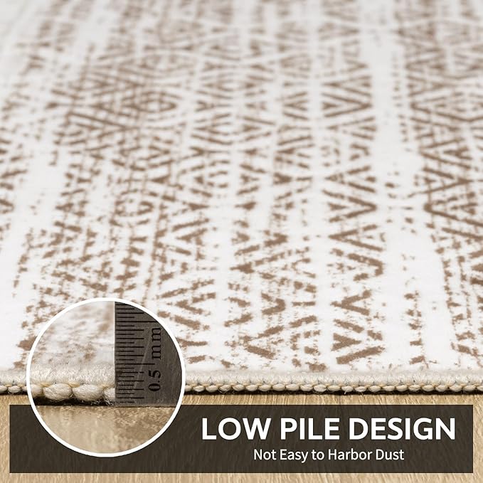 10x14 Area Rugs for Living Room Machine Washable Rug Distressed Indoor Carpet Neutral Moroccan Boho Rug Ultra Soft Area Rug for Bedroom Dining Room Playroom Office, Brown