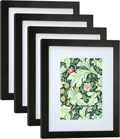 11x14 Picture Frame Set of 4 Made of Solid Wood Photo Frames with Real Glass for Pictures 8x10 with Mat or 11x14 Without Mat, Wall Mounting or Tabletop display Photo Frames in Black