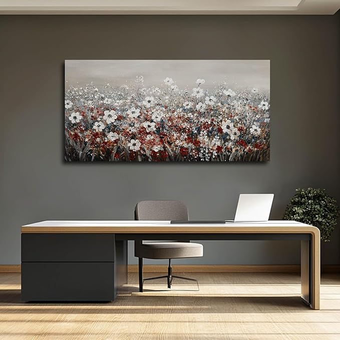 NBAODAN White and Red Flowers Canvas Pictures Nature Wall Art for Living Room Bedroom Modern Artwork Colorful Plants Wall Decor for Office 24x48 Inch