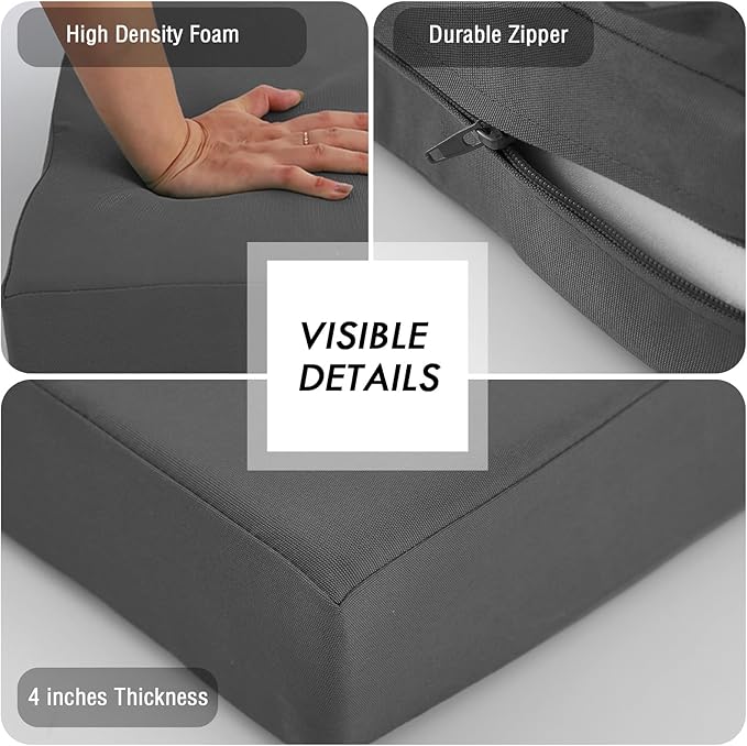 idee-home Outdoor Loveseat Cushions, Waterproof Patio Loveseat Cushion, Outside Couch Hampton Bay Deep Seat Cushion Replacement Set, Patio Love Seat Sofa Cushions for Furniture, 46" x 26" Dark Grey