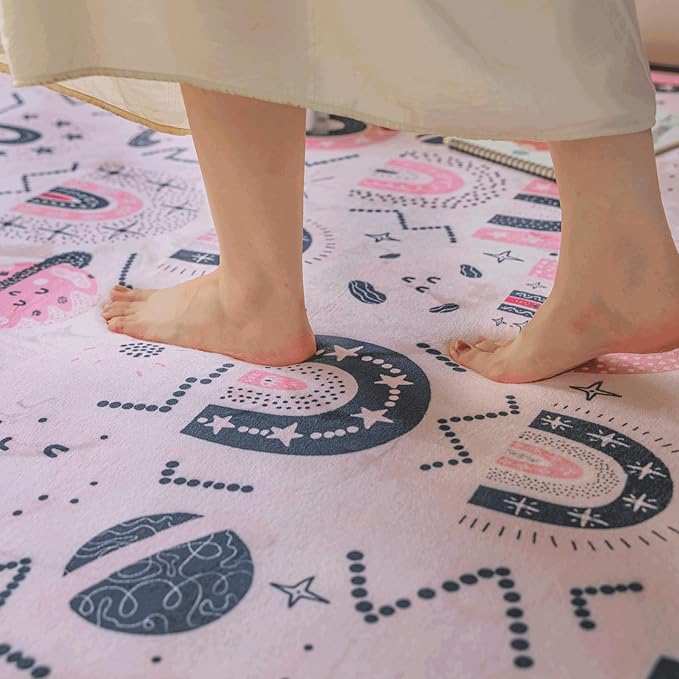 Loartee Rainbow Kids Play Mat - 78"x94" Soft Coral Velvet Memory Foam Tummy Time Rug, Pink