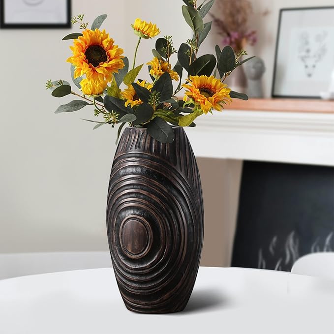 Modern Brown Resin Vase - Elegant Home Decor Accents for Dining Table, Living Room, Bookshelf, Mantel - 8.85 Inch Decorative Vase…