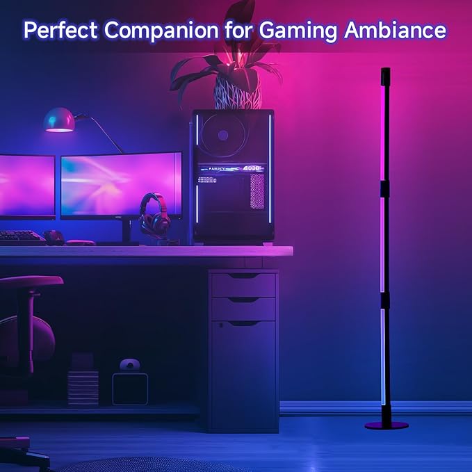 Corner Floor Lamp - 2 Pack Black RGB LED Floor Lamp with Music Sync and 16 Million DIY Colors, App & Remote Control, Color Changing Modern Smart Corner Lamp for Bedroom Living Room