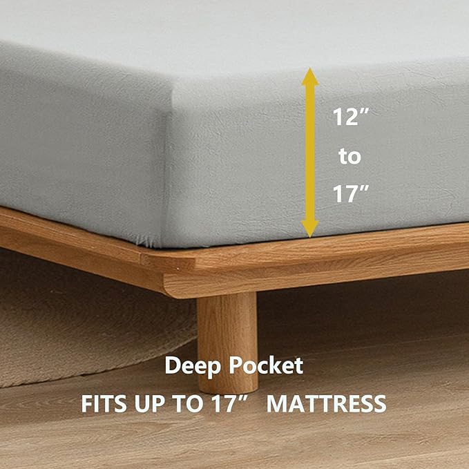 BESTOUCH Sheet Set 100% Washed Cotton Linen Feel Super Soft Comfortable Chic Lightweight 3 Pcs Home Bedding Set Solid Northern Droplet Grey Twin
