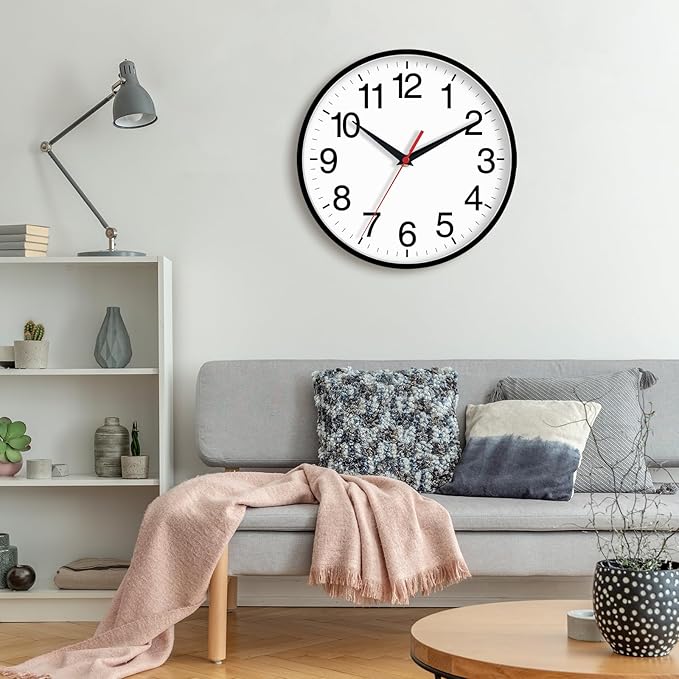 16 Inch Wall Clock Modern Battery Operated Silent Non Ticking Large Analog Clock for Living Room Office Home Bedroom Kitchen Bathroom(Black)