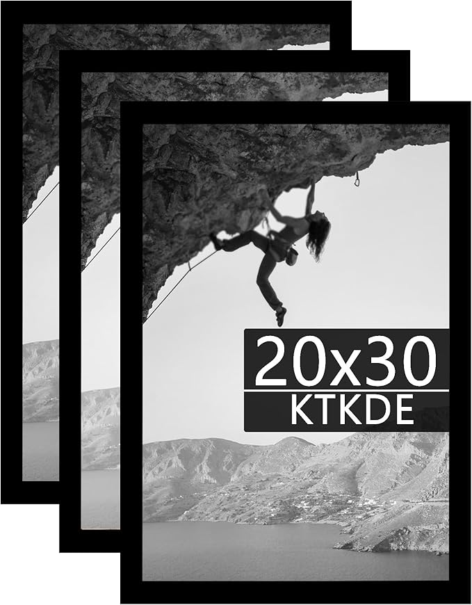 KTKDE 20x30 Poster Frame Black 3 Pack, 30 x 20 Picture Frames Wooden with Polished Plexiglass,Horizontal or Vertical Wall Mounting Hanging Large Studio Gallery Photo Frames Wall Art