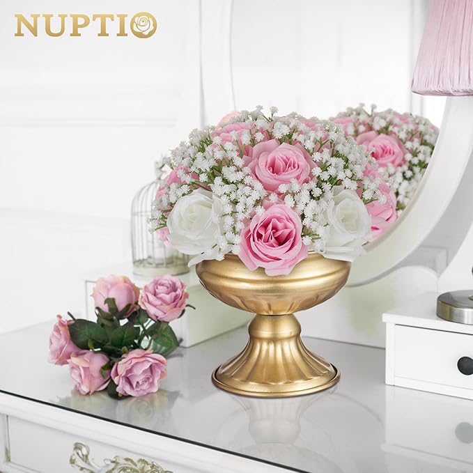 NUPTIO Pink Rose Flowers for Centerpieces: 10 Pcs 8.6 inch Diameter Artificial Flower Balls Fake Flower Ball Arrangement Bouquet Wedding Centerpieces for Tables Decorations