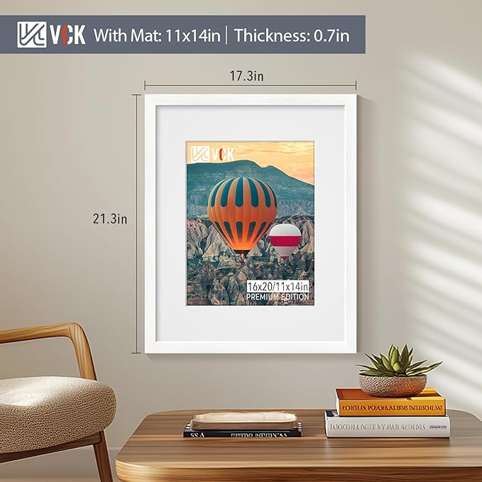 VCK 16x20 Picture Frame White Set of 2, Textures Exclusive Wooden Poster Frames with HD glass, Modern Look, Display photo 11x14 with Mat or 16x20 Without Mat