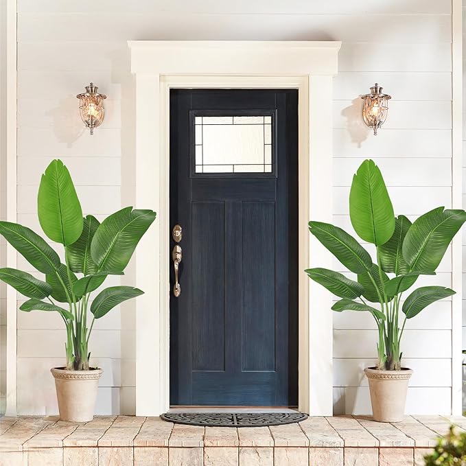 Lifelike Bird of Paradise Silk Artificial Plant Faux Banana Leaf Tree for Home Decor - Perfect Indoor Floor Plant with 9 Trunks (1, Black Planter, 4 FT)