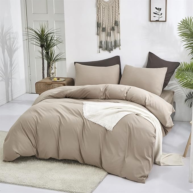 Cottonight Khaki Comforter Set Twin Cream Coffee Bedding Comforter Set Dark Champagne Solid Blanket Quilts Cotton Modern Soft Breathable Taupe 3 Piece Bedding Set for Women Men Adults Teens