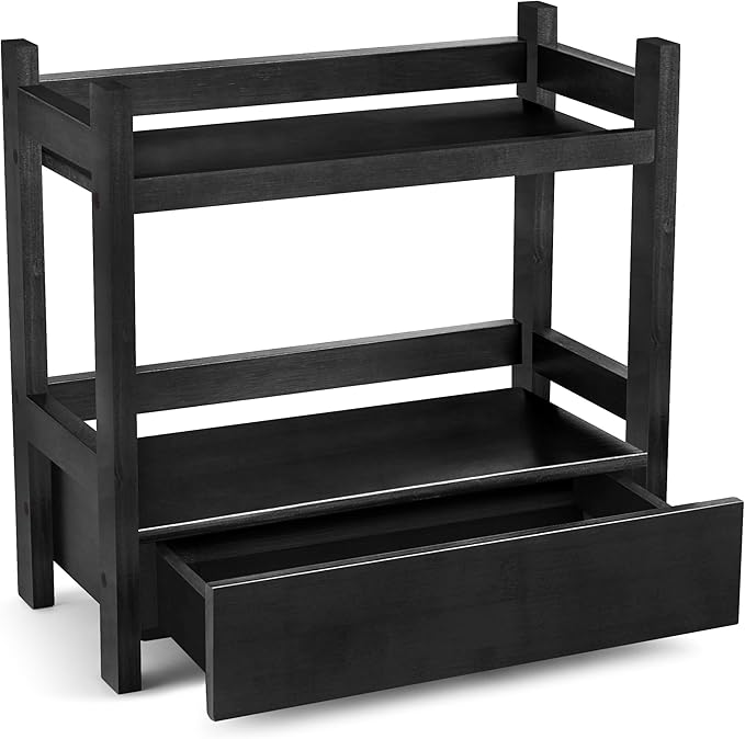Sorbus Bamboo Bathroom Counter Organizer – 2-Tier Shelf with Hidden Drawer for Vanity, Matcha Station, Bathroom Sink Organizer Countertop, Kitchen & Office Storage (13″ L x 6.5″ W x 12.6″ H) (Black)