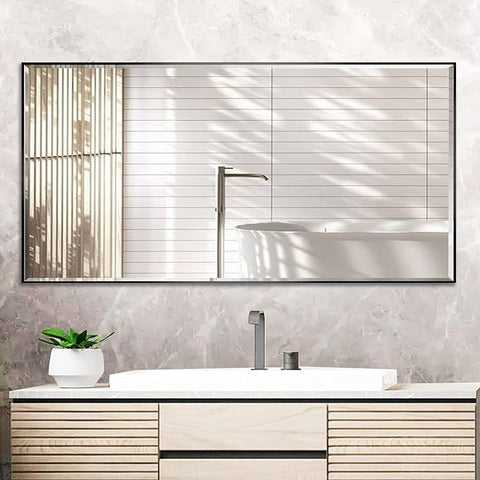 20x40 Inch Black Mirror with Beveled Trim, Aluminum Frame Bathroom Vanity Mirror, Copper-Free Mirror, Rectangle Wall Mounted Mirror, Modern Rectangular Mirror Horizontal or Vertical