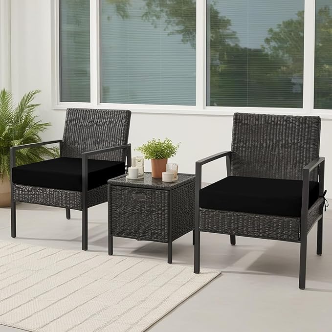 idee-home Outdoor Cushions for Patio Furniture, Outdoor Seat Cushion, Waterproof Couch Hampton Bay Deep Seat Replacement Chair Cushions for Garden Lawn Backyard Deck, 22 x 22 Black