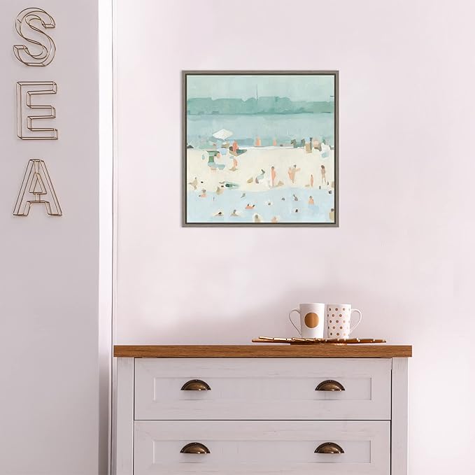 Amanti Art Framed Canvas Wall Art 16x16 Sea Glass Sandbar I by Emma Scarvey, Framed Wall Art Canvas, Abstract Artwork, Country Rustic Decor, Small Poster Painting for Living Room, Bedroom, Bathroom,
