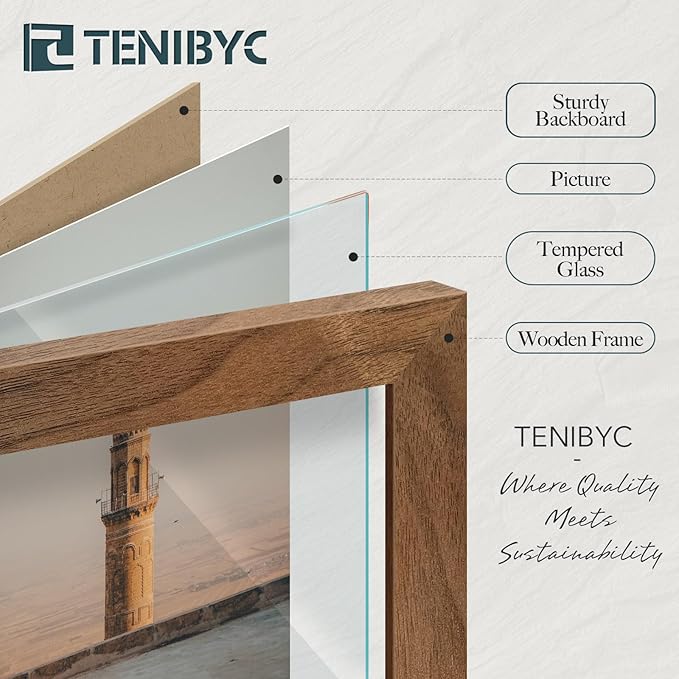 11x14 Walnut Picture Frame 3 Pack with HD Glass - Natural Brown, Solid Wood Poster Frame, Wall Gallery Frame