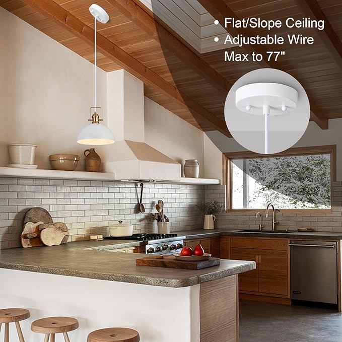 12 Inch Pendant Lights for Kitchen Island Matte White Farmhouse Pendant Light fixtures Adjustable Height Dome Hanging Light for Dinning Room Bedroom Hallway,1 Pack