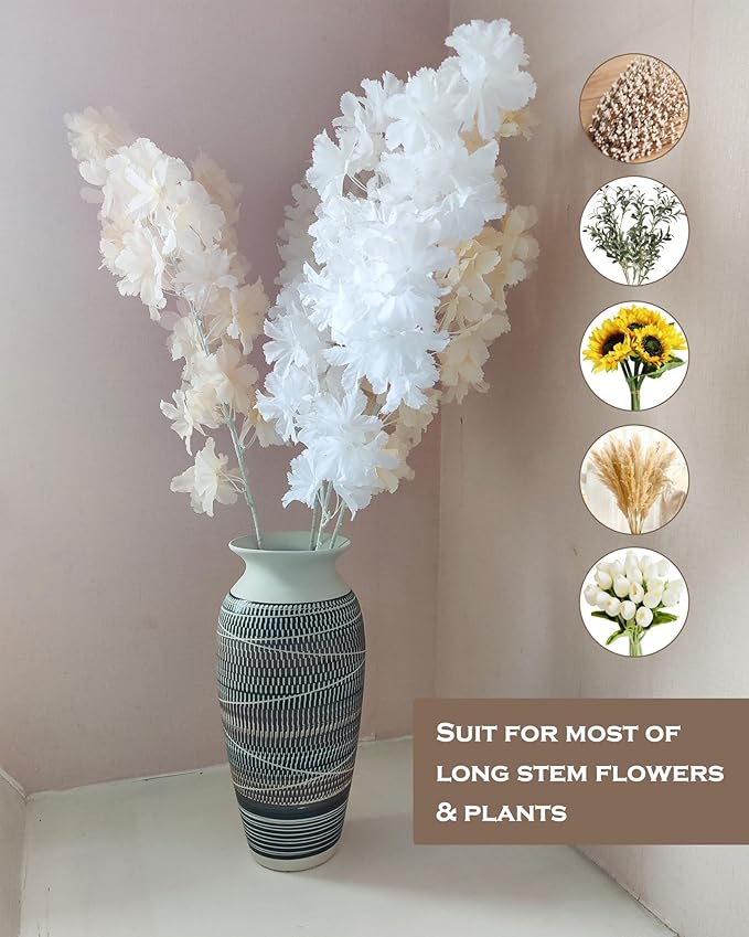 Ceramic Rustic Farmhouse Vase, 12.6" Large Vintage Flower vase for Home Decor, Tall Boho Textured Vases for Living Room, Table, Mantel, Shelf and Centerpieces Decor and Housewarming (C)
