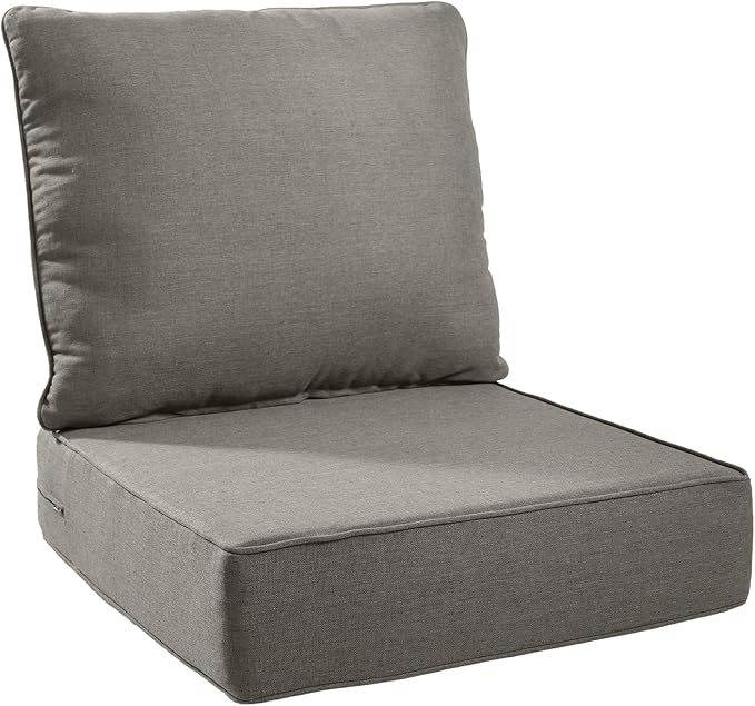 Patio Cushions for Outdoor Furniture - 24×24 Inches High Back and Deep Seating Outdoor Cushion for Patio Chairs Sofa Couch Loveseat Water Resistant(Grey/1 Set/No Button)