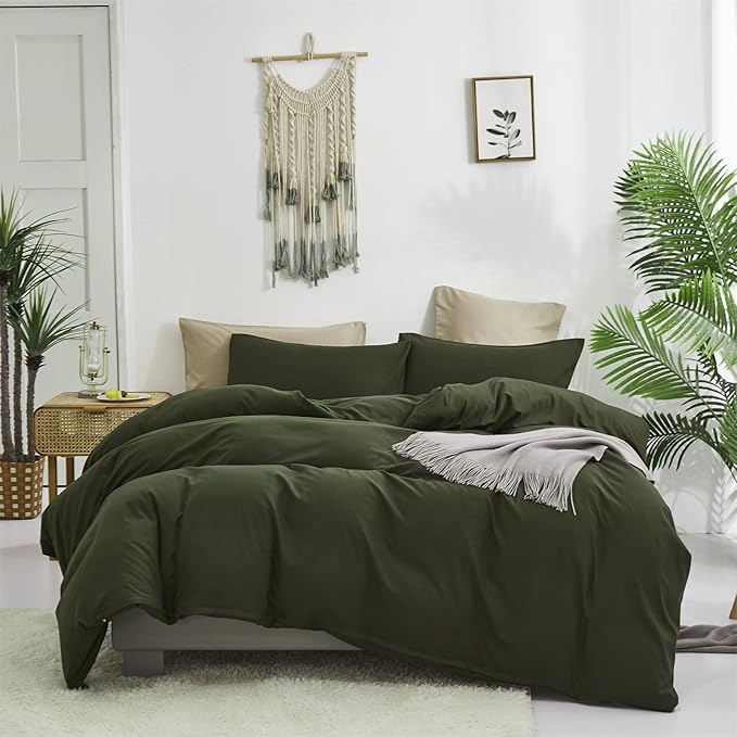 Luxlovery Army Green Comforter Cal King Dark Green Bedding Comforter Set California King Olive Bedding Set Soft Breathable Quilts Bedding Set Women Men
