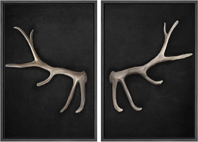 MUDECOR Framed Canvas Print Wall Art Rustic Antler Minimalist Antler Illustrations Modern Art Decorative Bohemian Colorful Chic for Living Room, Bedroom, Office - 16"x24"x2 Black