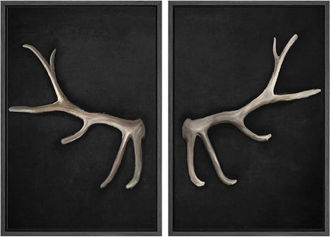 MUDECOR Framed Canvas Print Wall Art Rustic Antler Minimalist Antler Illustrations Modern Art Decorative Bohemian Colorful Chic for Living Room, Bedroom, Office - 16"x24"x2 Black