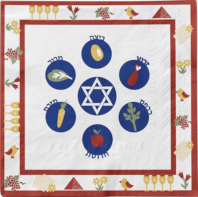 Traditional Passover Tableware Pack: Disposable Paper Plates, Napkins and Cups Set for 20