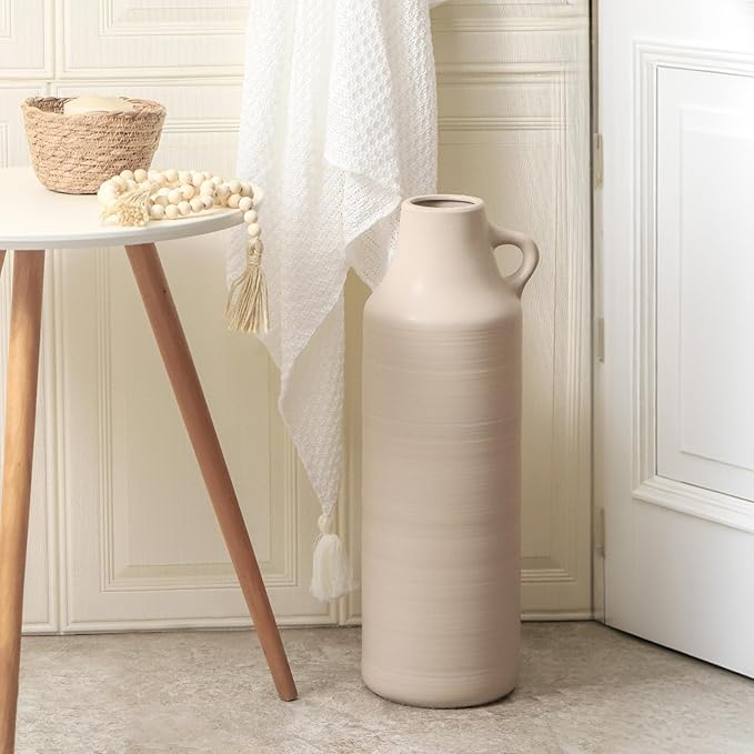 Mitt&Ditt Tall Floor Vase with Handles, 22.8 inch Large Flower Vase, Boho Decorative Pampas Grass Vases, Modern Ceramic Vase for Home Decor, Living Room, Table (Khaki)