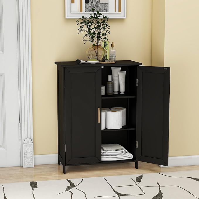Bathroom Storage Floor Cabinet Freestanding Organizer with Adjustable Shelves for Bathroom Bedroom Laundry Room,2 Doors