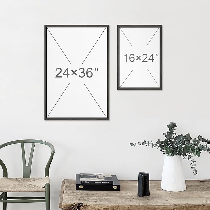 MUDECOR Framed Canvas Print Wall Art Oak Wood Tree Rings Nature Illustration Modern Art Decorative Multicolor Geometric Minimal for Bedroom - 24"x36"x2 Black