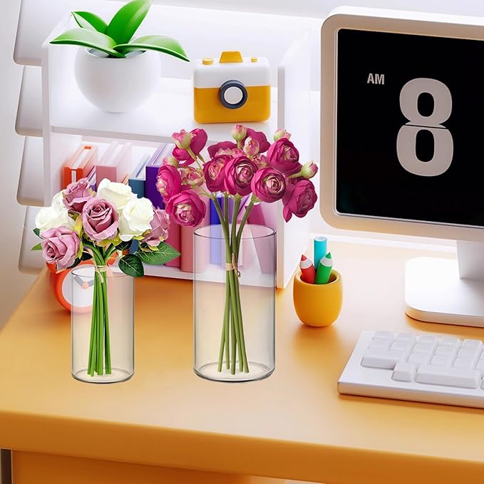 32 Pack Acrylic Vases, 6 inch and 4 inch Clear Cylinder Acrylic Plastic Flower Vase Bulk Unbreakable Plastic Vases for Centerpiece Home Wedding Decor (16pcs 6in +16pcs 4in)