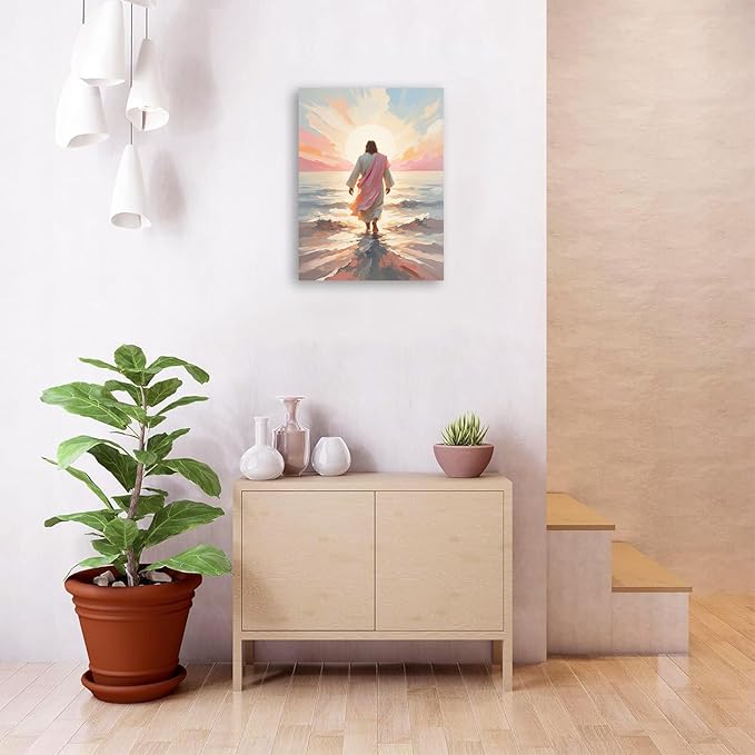 Christian Wall Art Print, Religious Scripture Biblical Decor, Faith-Based Inspirational Landscape with Cross, Digital Printed Canvas Poster for Church, Home Chapel, Prayer Room Decor