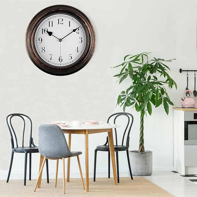 Retro Wall Clock, 12'' Vintage Silent Non Ticking Classic Clocks, Easy to Read, Quality Quartz Clock Battery Operated, Decorative Bedroom, Kitchen, Office