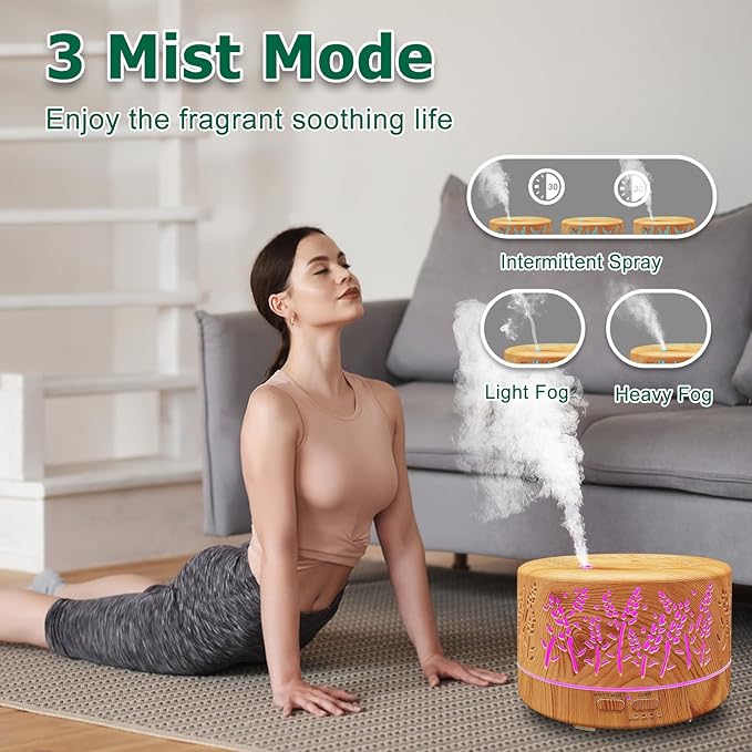 Diffusers for Essential Oils Large Room,600ml Essential Oil Diffusers for Home,Waterless Auto Off 7 Colors Changed 3 Mist Modes,Cool Mist Humidifiers for House Bedroom Decor,Gifts,Light Wood